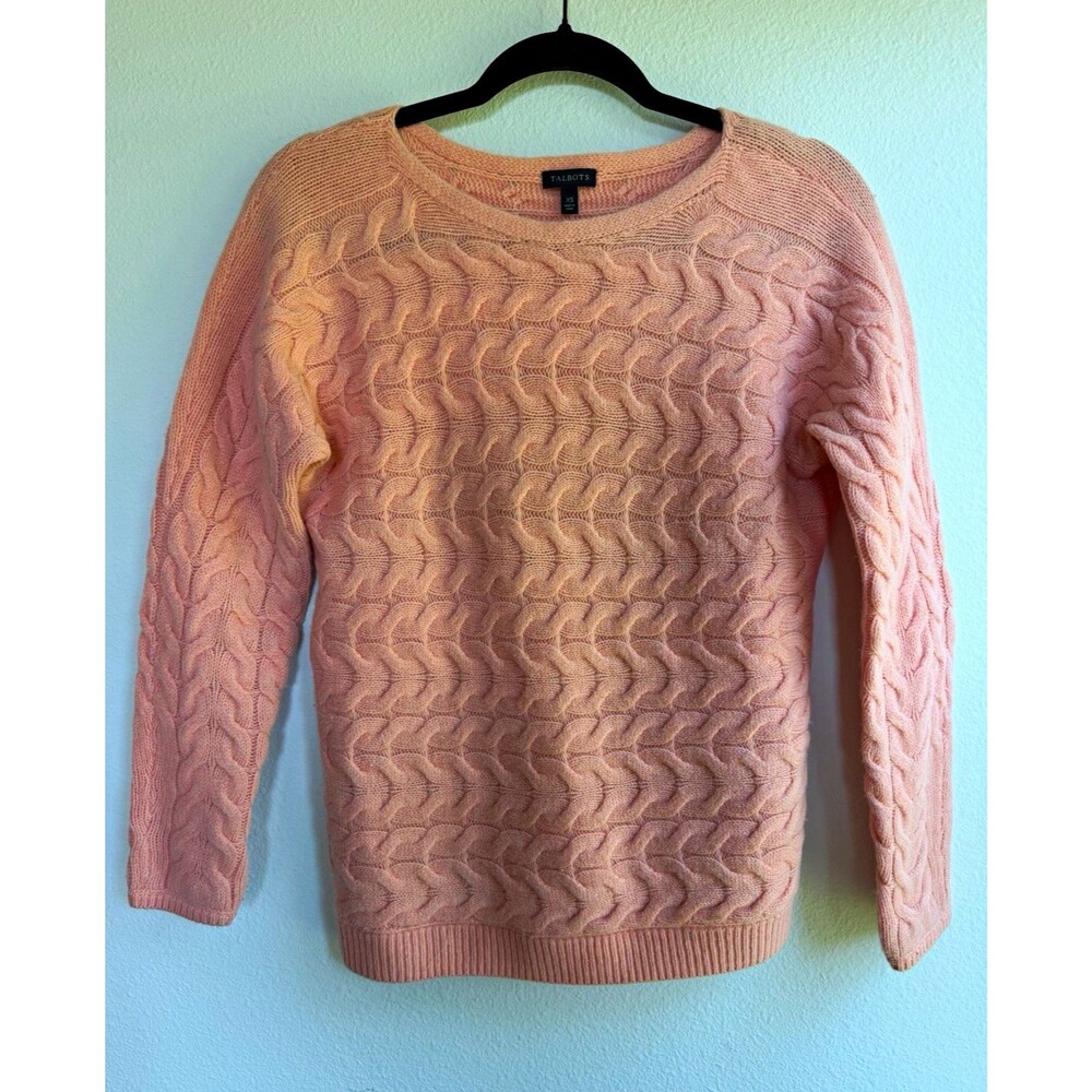 Talbots Pink Solid Cable-Knit Crew Neck Long Sleeve Pullover Sweater XS